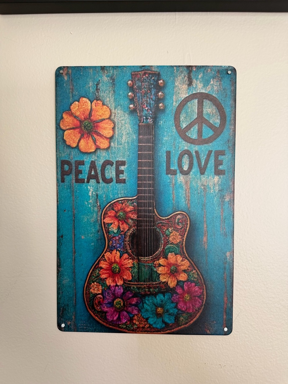 Floral Acoustic Guitar Wall Art - Turquoise